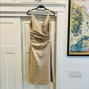 Gold taffeta crossover strap dress from Impression Bridal sz 10